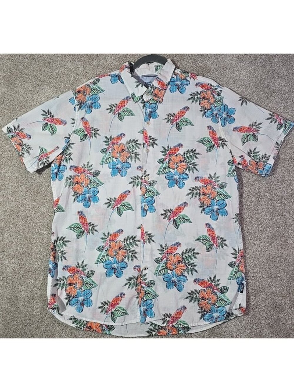 Izod Saltwater All Over Parrot Print Hawaiian Shirt Relaxed Classics Men's XL